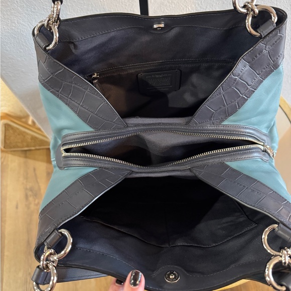 Coach Navy and Teal Croc-Embossed Shoulder Bag - Picture 14 of 16